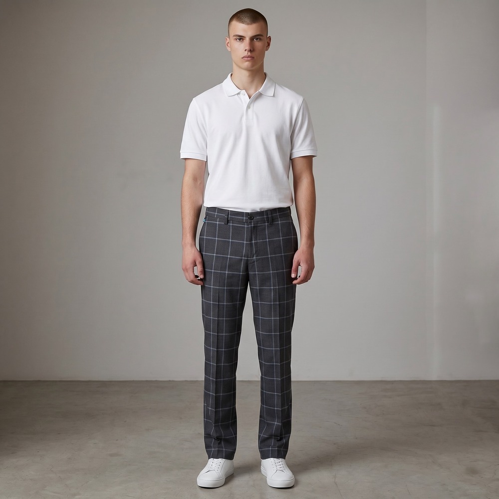 J Lindeberg Nicolas Slim Fit Dress Pants 32x33 Grey Windowpane Plaid Wool Blend